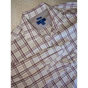 Egara Non Iron Classic Button Up Mens Men's XXL Long Sleeve Burgundy White Plaid